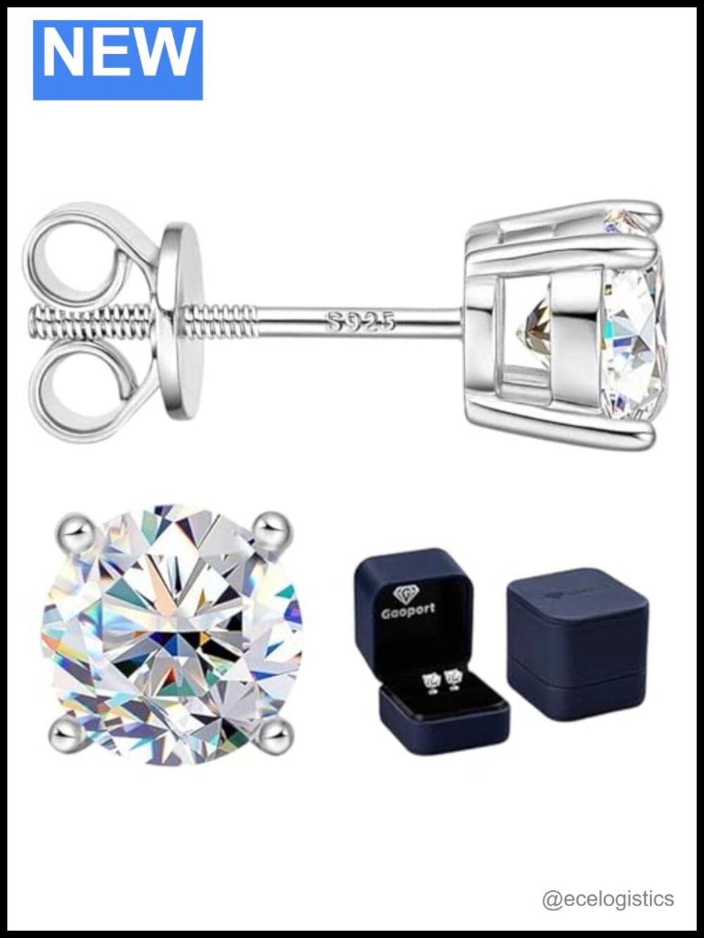 Moissanite Stud Earrings Screw Back Hypoallergenic Sterling Silver